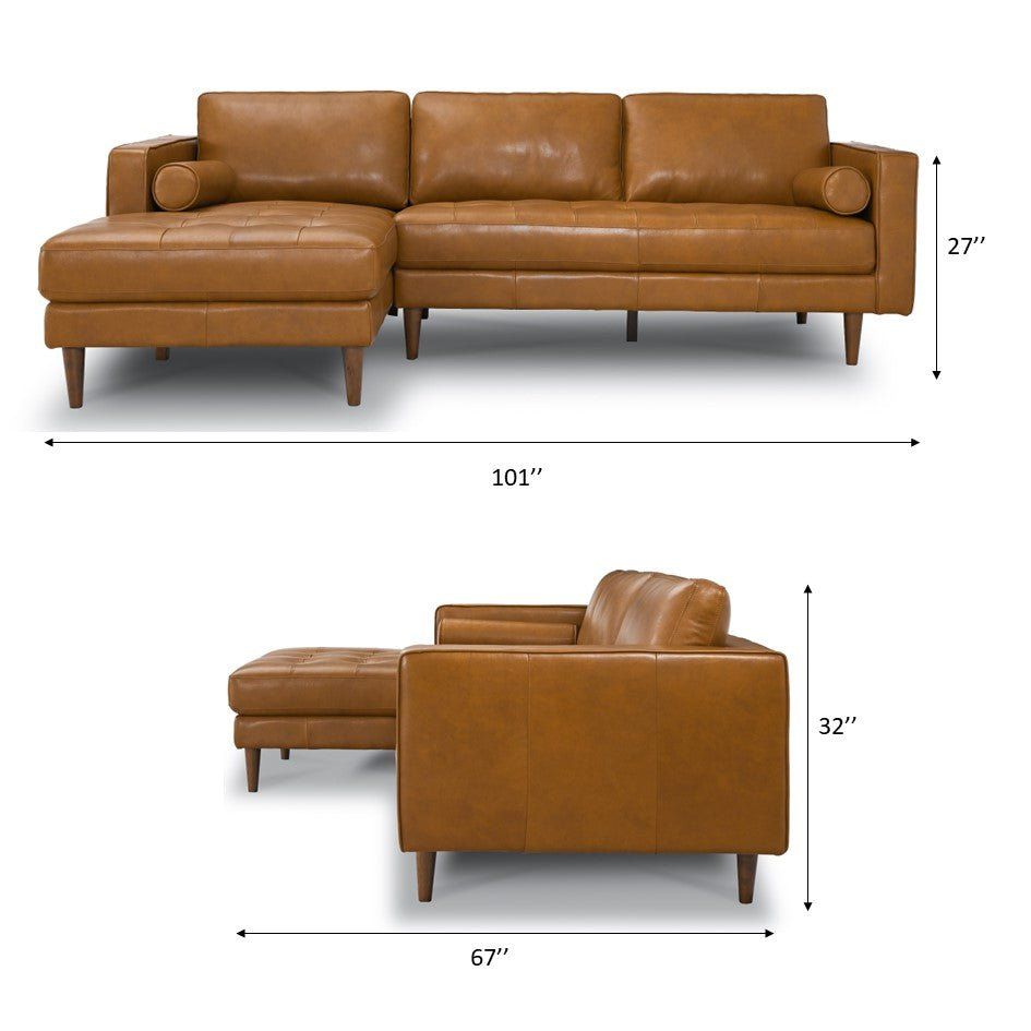 Anthony Corner Sectional Sofa in tan leather by HouseOfZazla with left chaise on Tampa Home & Garden Store