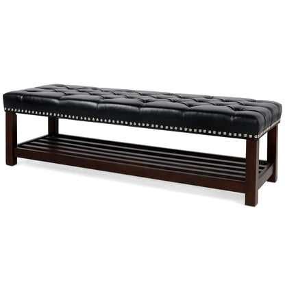 Tufted faux leather end-of-bed bench with nailhead trim and dark wood legs HouseOfZazla on Tampa Home & Garden Store