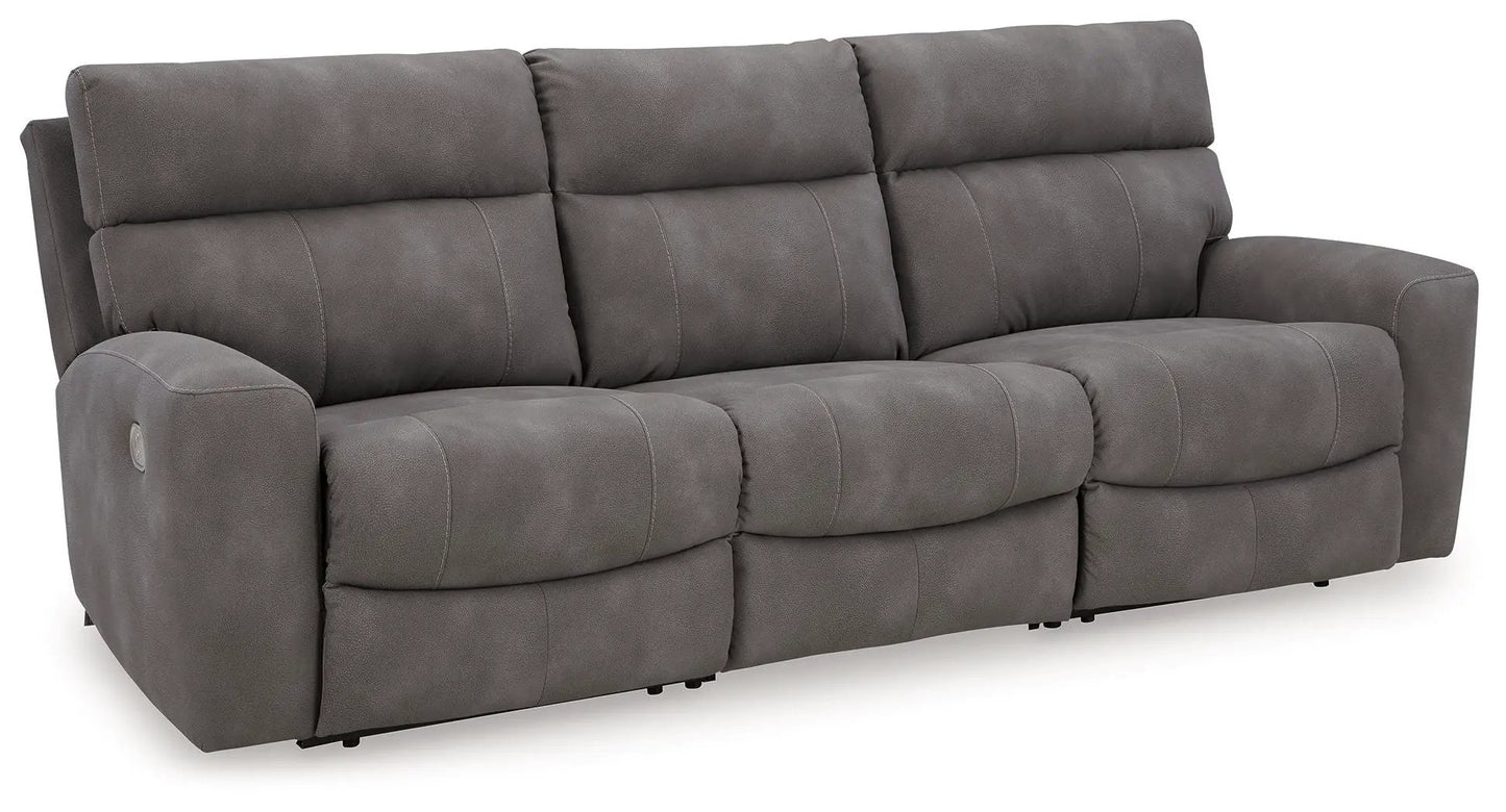 Next-Gen Durapella reclining sectional gray upholstery with plush cushions and wide armrests on Tampa Home & Garden Store
