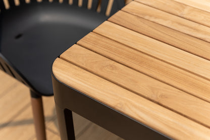 Portals Dark Rectangular Teak Table with black metal frame on Tampa Home & Garden Store