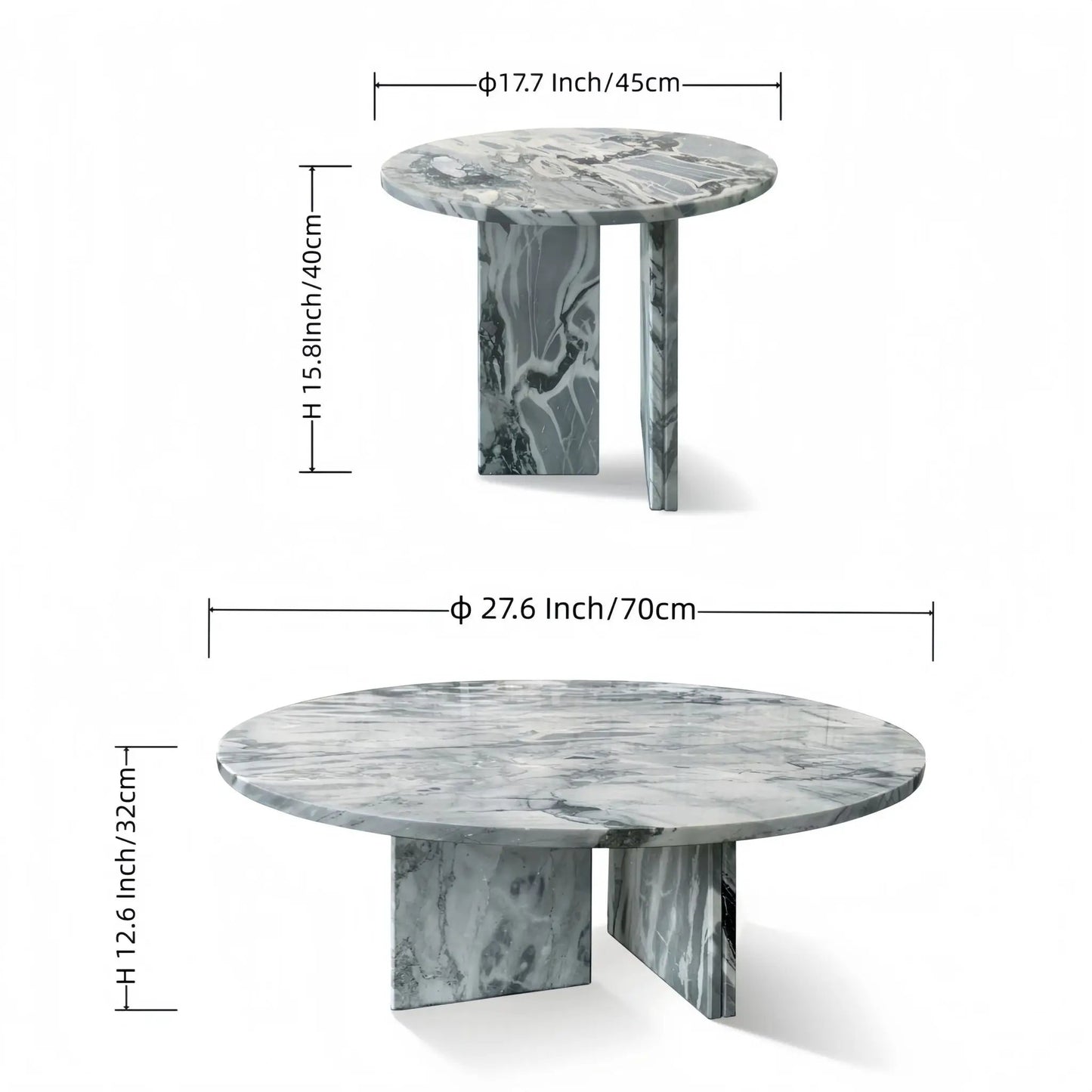 Elegant Coffee Duo Table Set with round marble top and twin marble legs by Unique Piece Furniture on Tampa Home & Garden Store