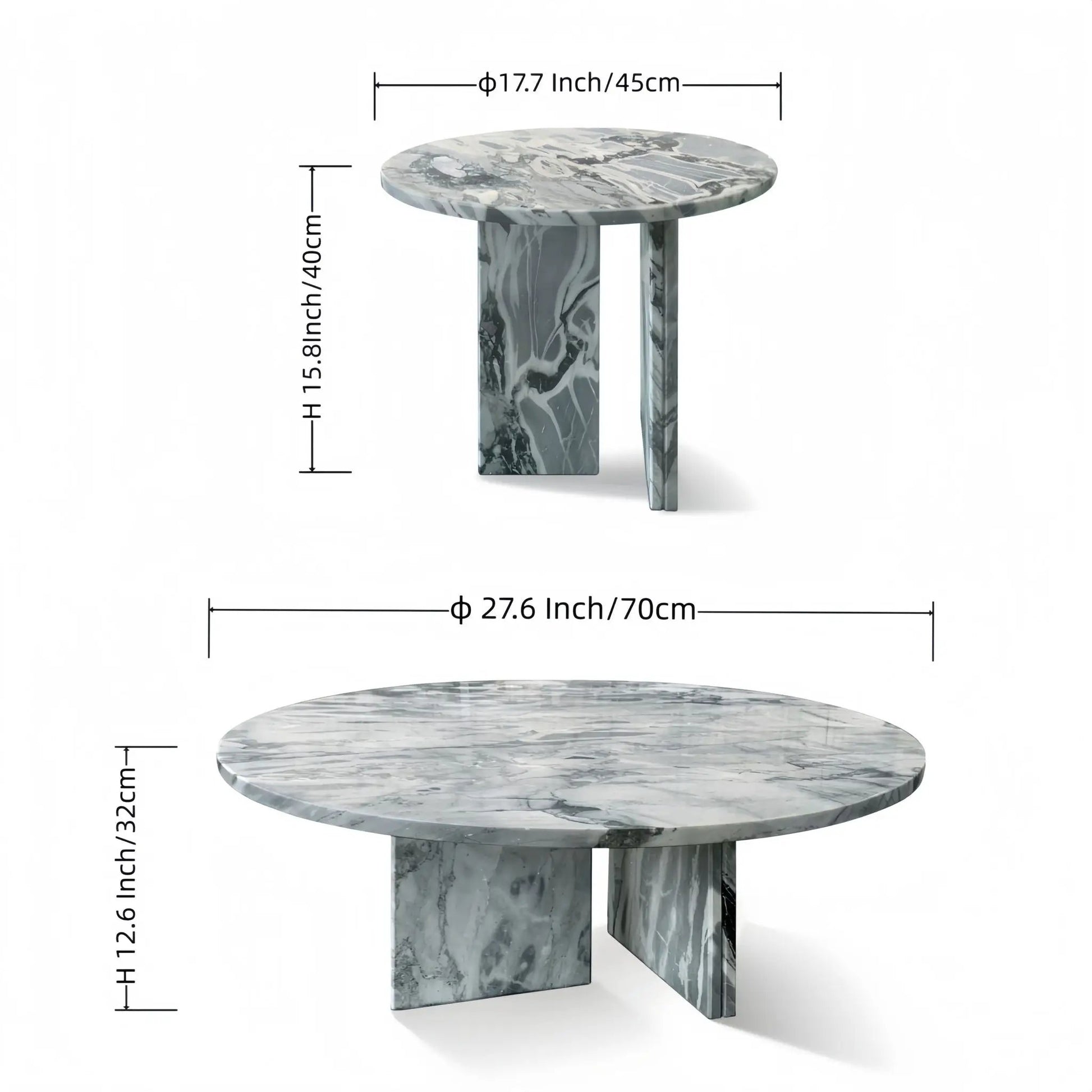 Elegant Coffee Duo Table Set with round marble top and twin marble legs by Unique Piece Furniture on Tampa Home & Garden Store