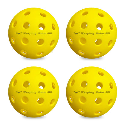 Warping Point Outdoor Practice Pickleballs, bright yellow perforated balls, four in view on Tampa Home & Garden Store