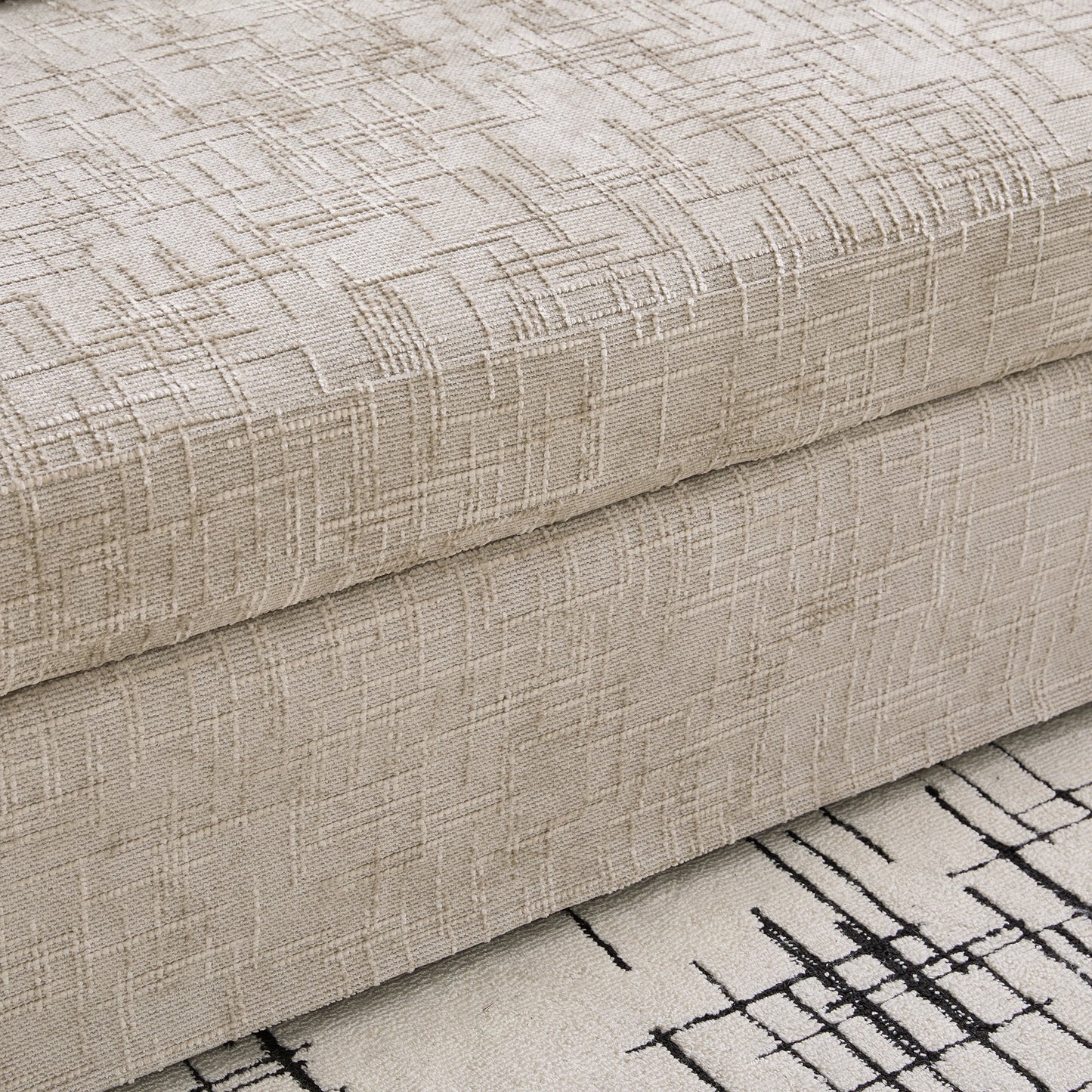 Wheat-toned sofa fabric close-up with geometric grid pattern by HouseOfZazla Sofas on Tampa Home & Garden Store