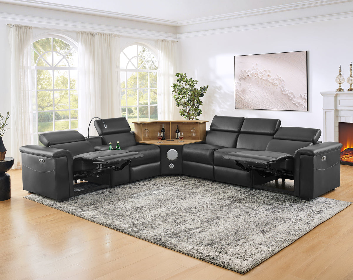 5 Seater L Shaped Recliner Sofa with Air Leather