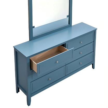 Six-drawer blue dresser with mirror vanity and metal hardware HouseOfZazla on Tampa Home & Garden Store