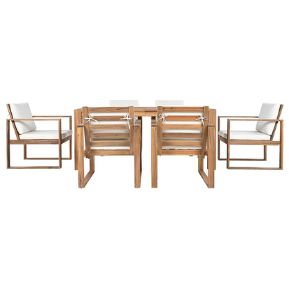 Trexm 7 Piece Acacia Patio Table and 6 Chairs Set