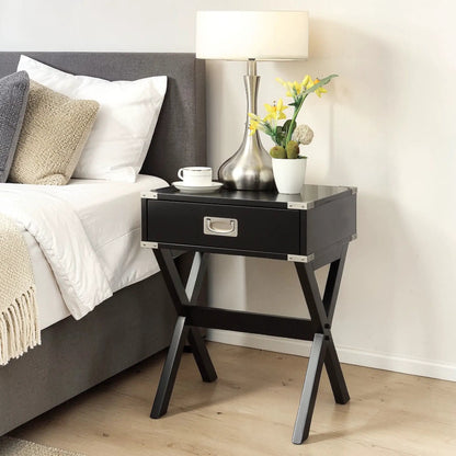 Babs Accent Table with Drawer Square Wooden Top