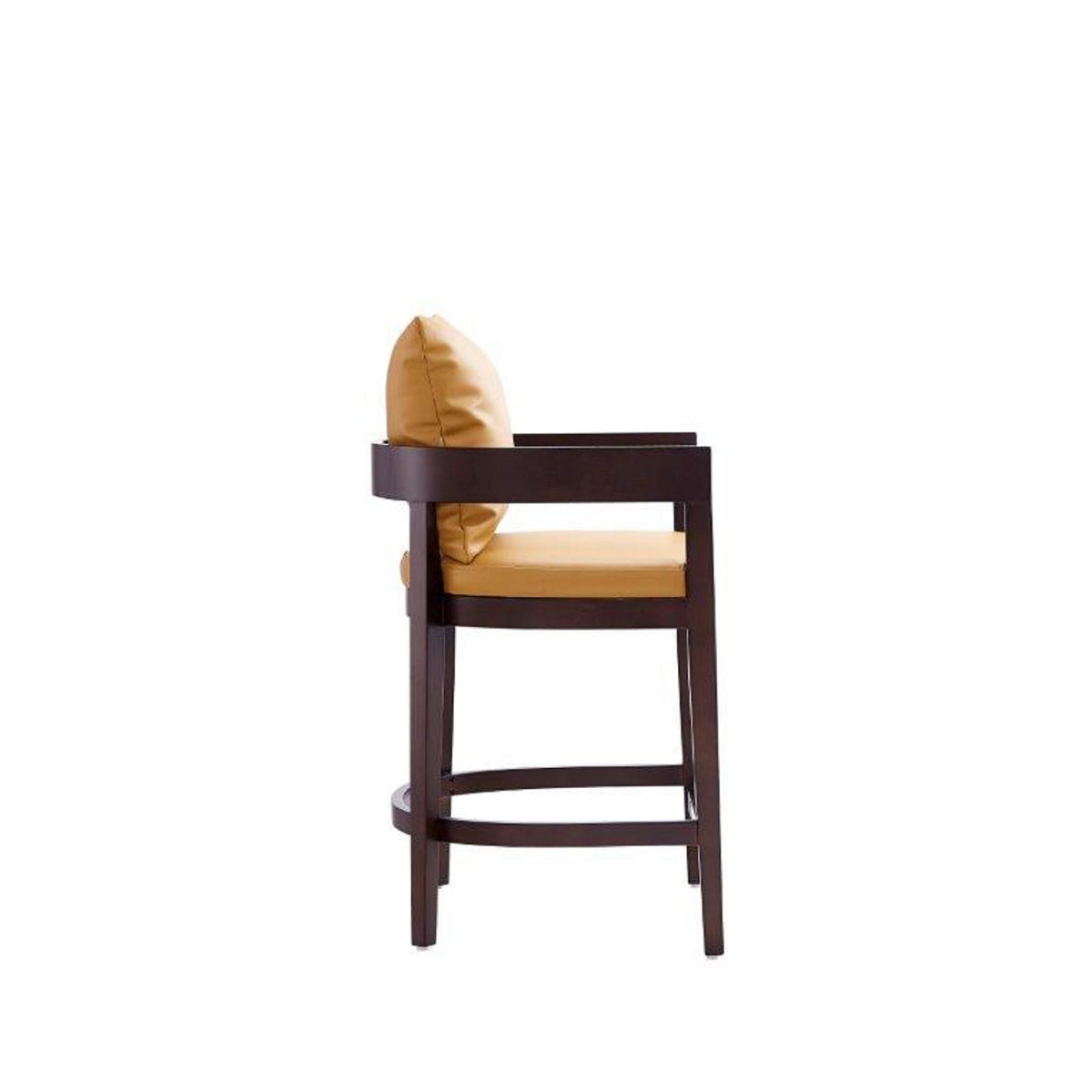 Mid-Century Modern counter stool with tan upholstered seat, dark wood frame, HouseOfZazla on Tampa Home & Garden Store
