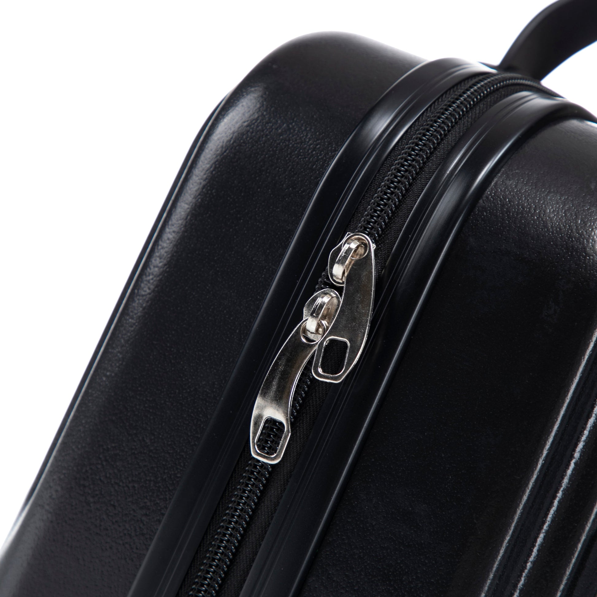 Luggage set closeup in black ABS shell with metal zipper pulls HouseOfZazla on Tampa Home & Garden Store
