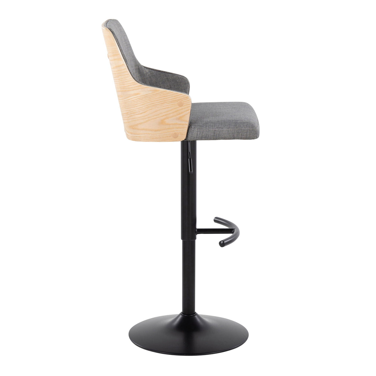 Contemporary adjustable barstool set with swivel and rounded T footrest gray fabric seat on Tampa Home & Garden Store