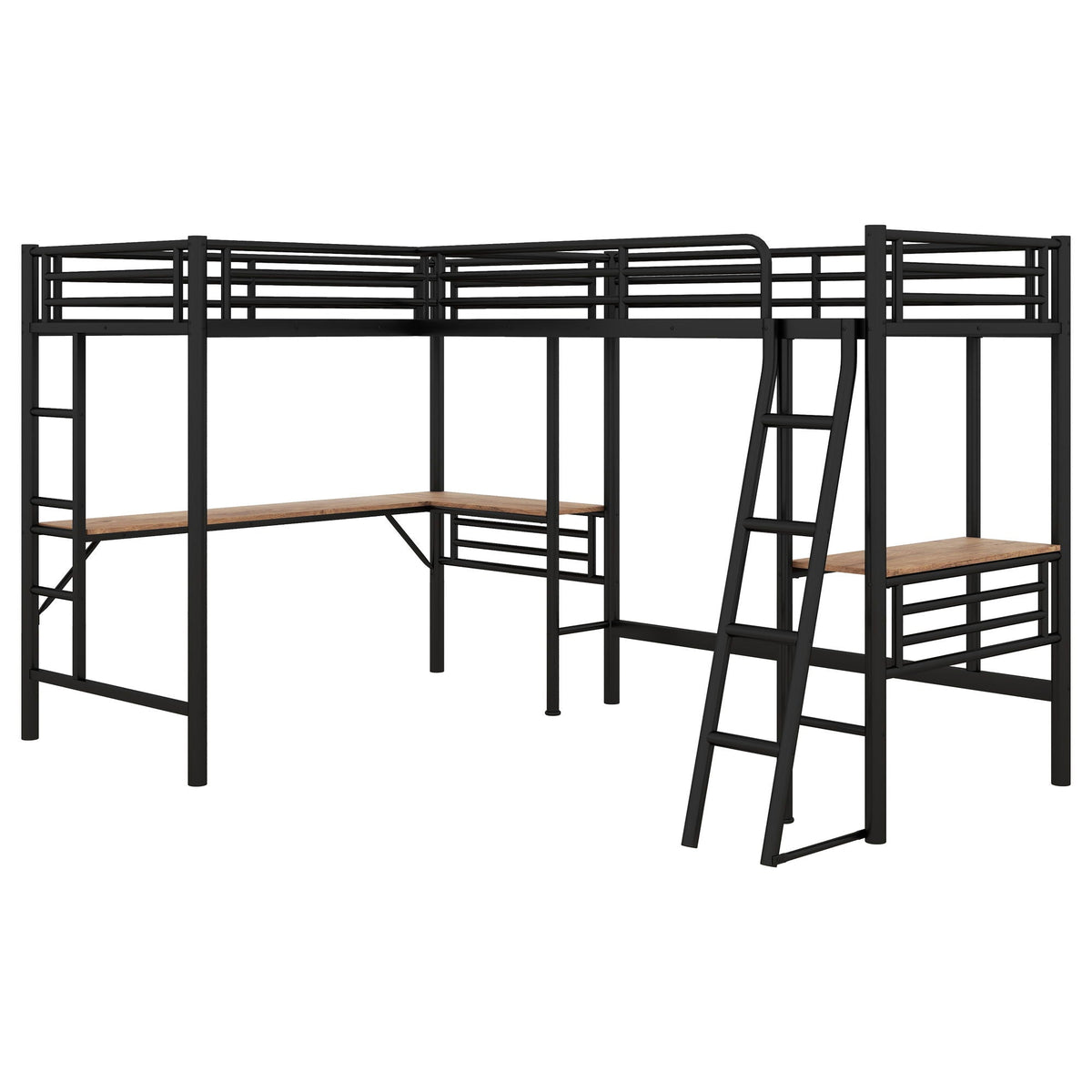 Twin loft bed with two built-in desks in black metal, Mission style by HouseOfZazla on Tampa Home & Garden Store