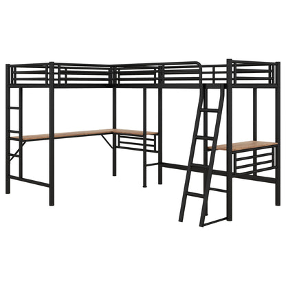 Twin loft bed with two built-in desks in black metal, Mission style by HouseOfZazla on Tampa Home & Garden Store