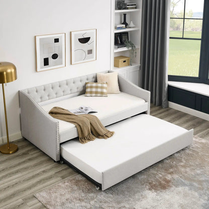 Upholstered Tufted Daybed With Drawers Waved Arms