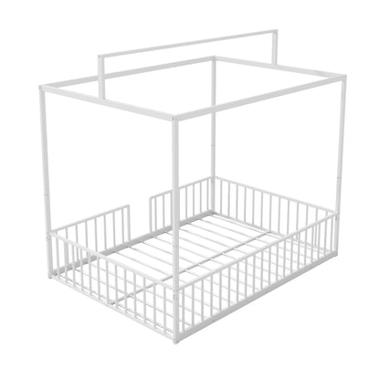 3 In 1 Montessori Floor Bed With Fenced Support white metal canopy frame HouseOfZazla on Tampa Home & Garden Store