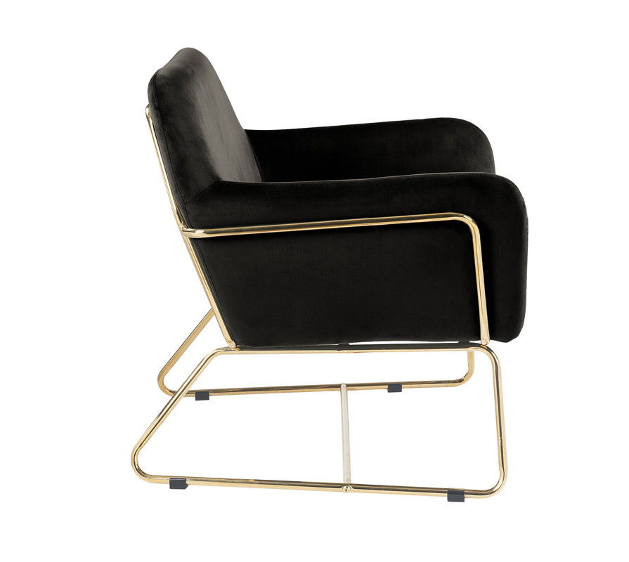 Keira Accent Chair with gold metal base and black upholstery on Tampa Home & Garden Store