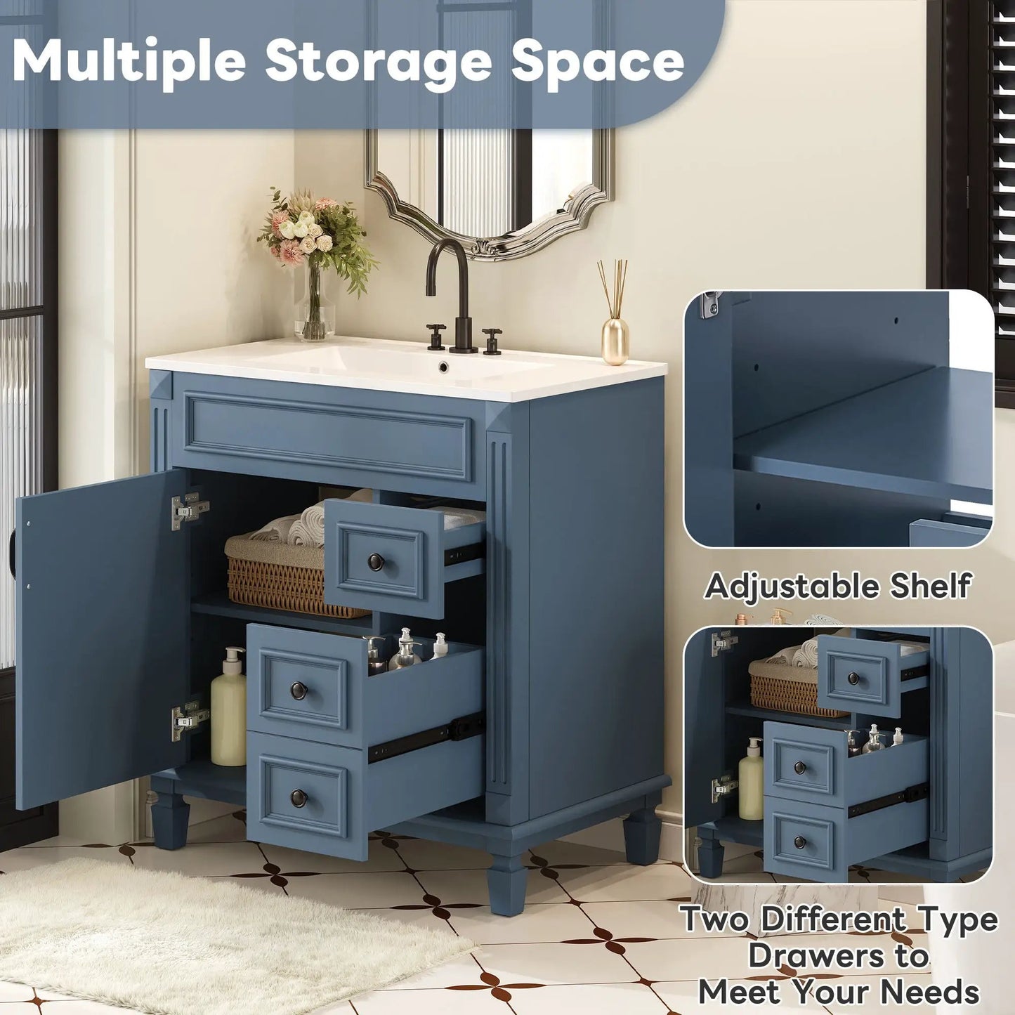 Bathroom Vanity With Sink and Cabinet Two Drawers
