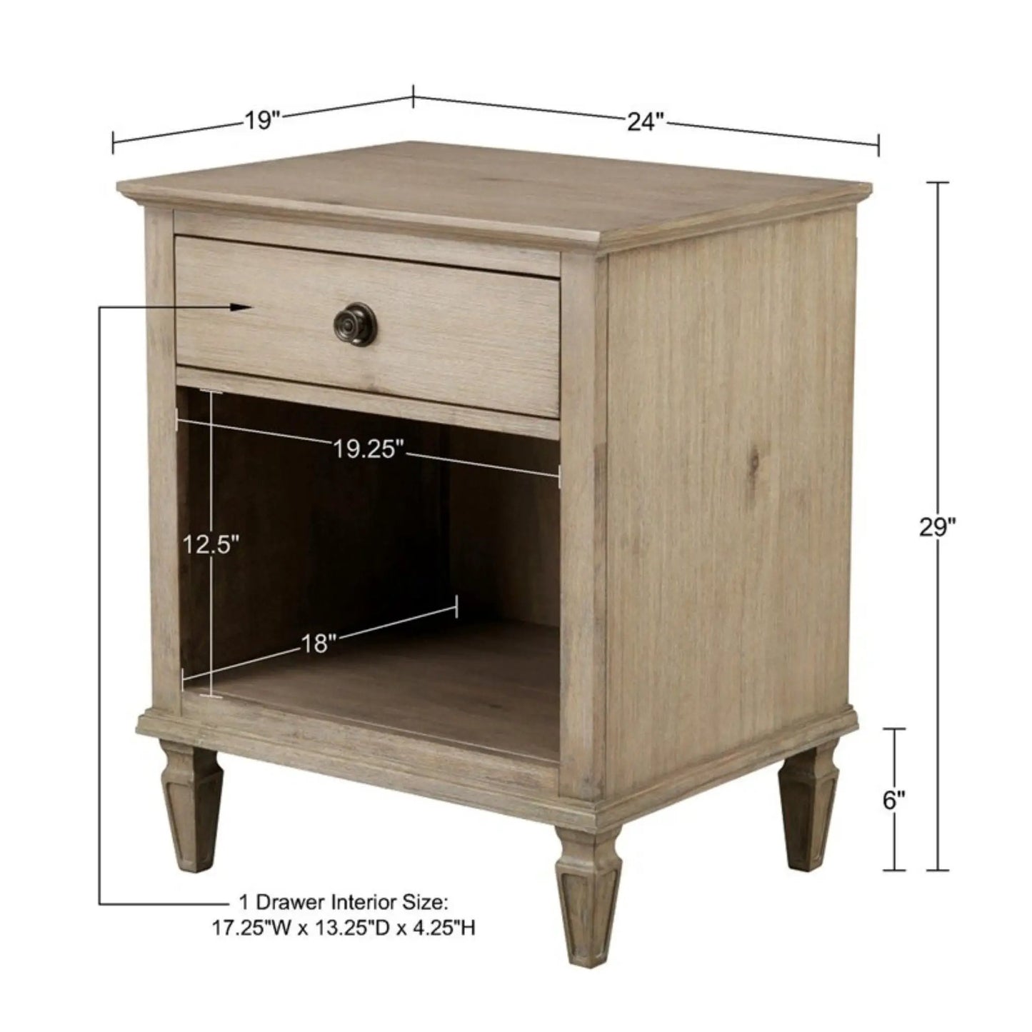 Victoria Nightstand with Open Storage by Unique Piece Furniture, 1 drawer + open shelf in wood on Tampa Home & Garden Store