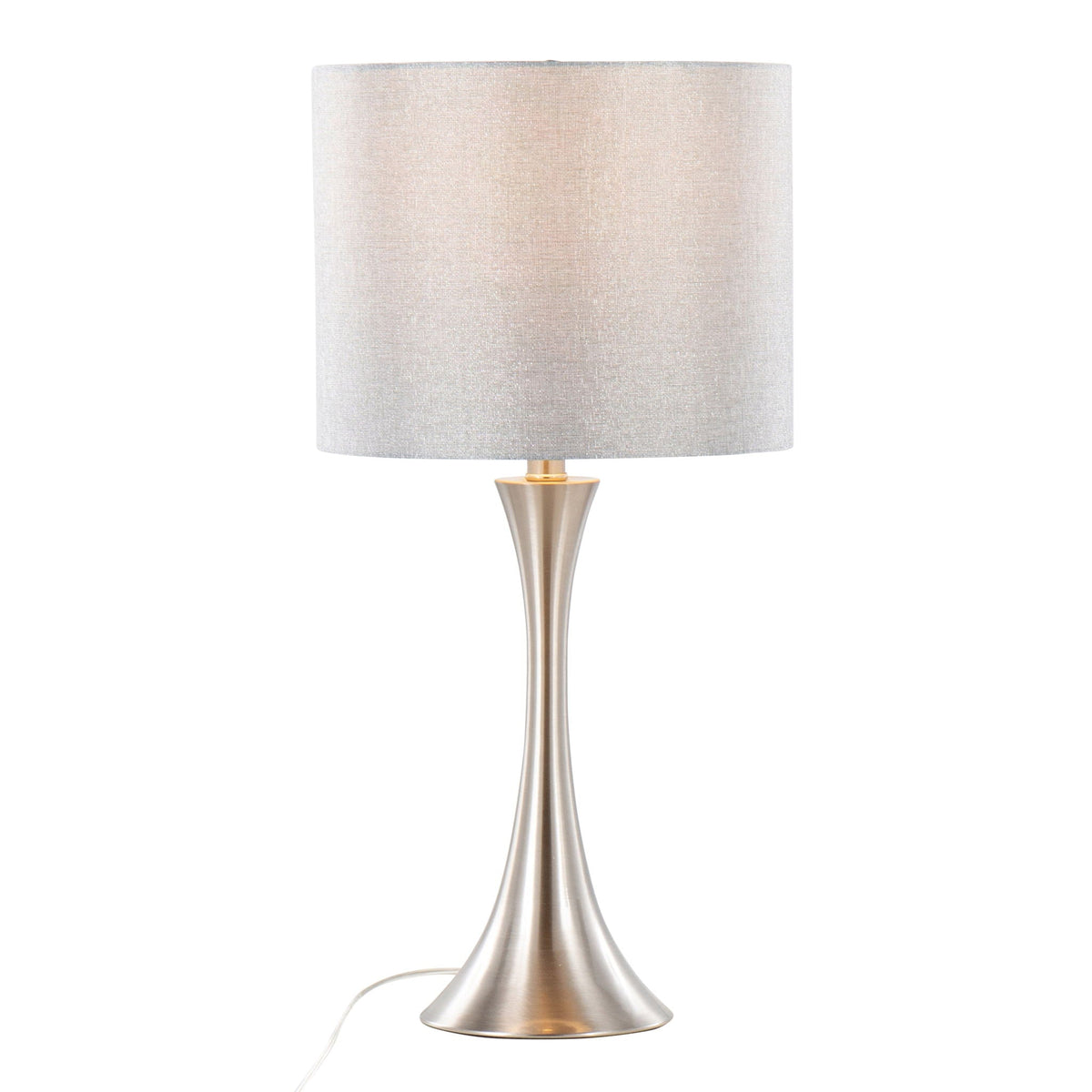 Lenuxe contemporary semi gloss table lamp with beige shade and nickel base HouseOfZazla on Tampa Home & Garden Store
