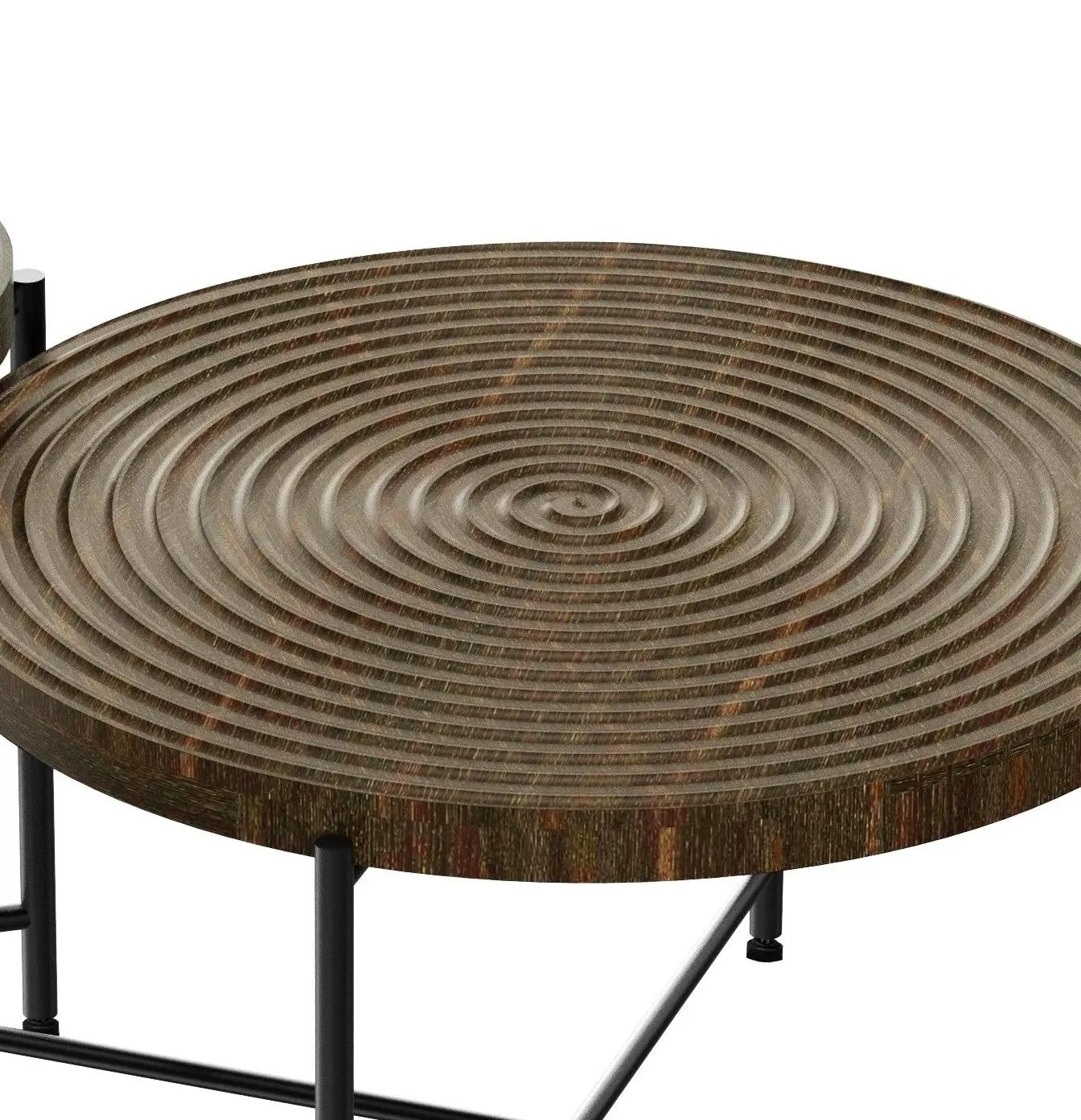 Coffee end table set with distressed wood top and rings, black metal legs (Set of 2) on Tampa Home & Garden Store