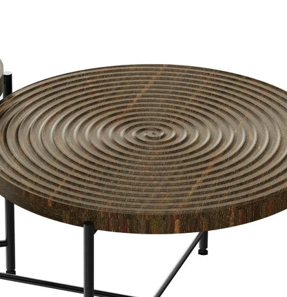 Coffee end table set with distressed wood top and rings, black metal legs (Set of 2) on Tampa Home & Garden Store