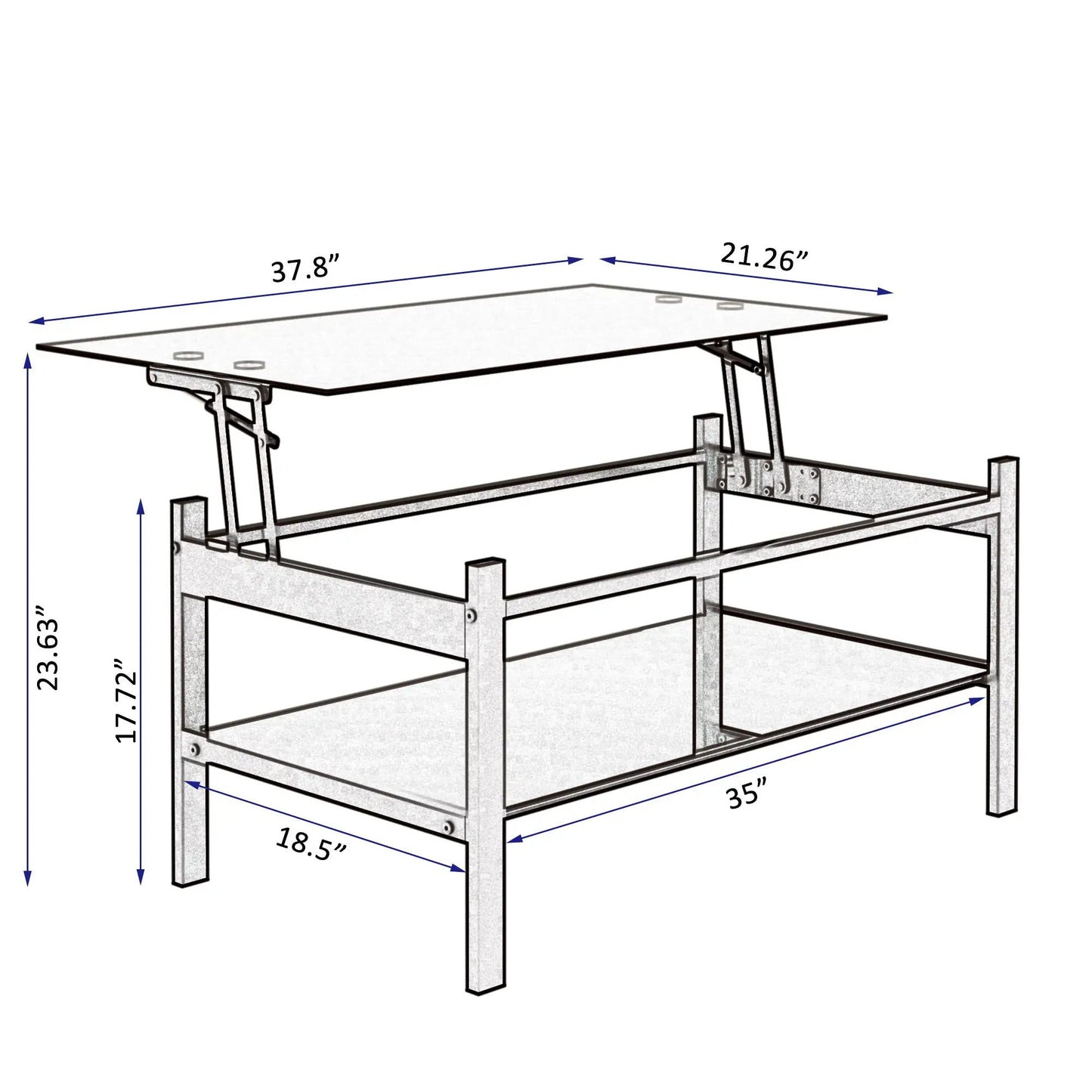 Glass Lift Top Coffee Table for Living Room Black