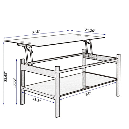 Glass Lift Top Coffee Table for Living Room Black