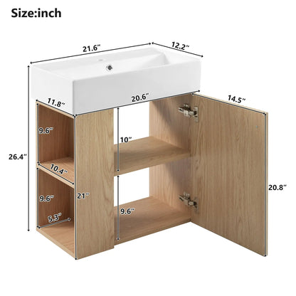 Compact Modern Floating Vanity with Ceramic Basin