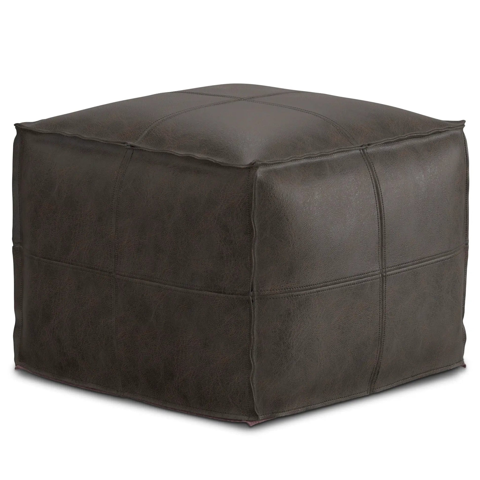 Sheffield square pouf distressed dark brown leather by Unique Piece Furniture on Tampa Home & Garden Store