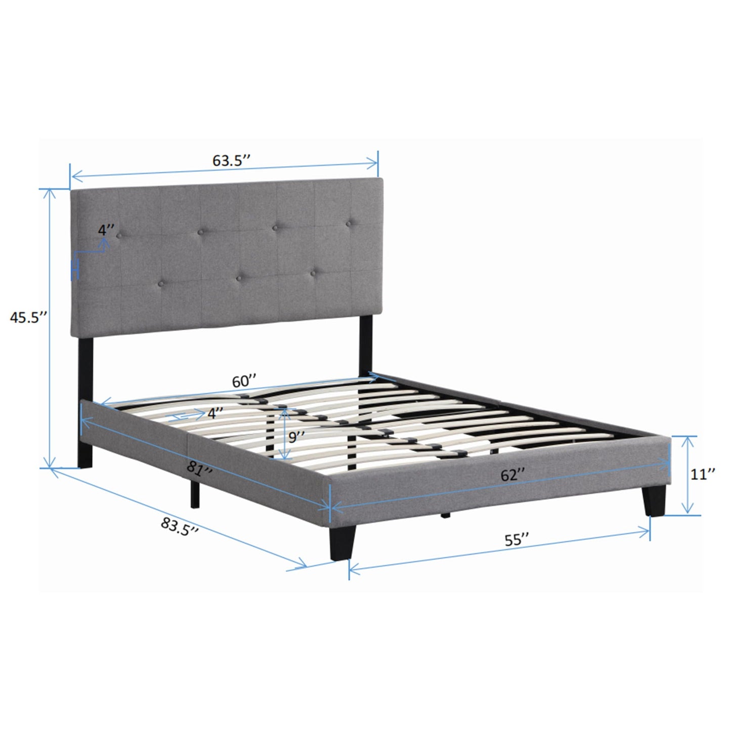 Queen Upholstered Platform Bed Frame and Gray