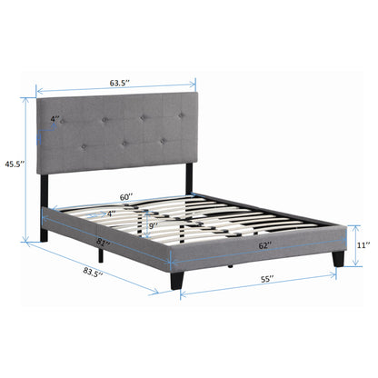 Queen Upholstered Platform Bed Frame and Gray