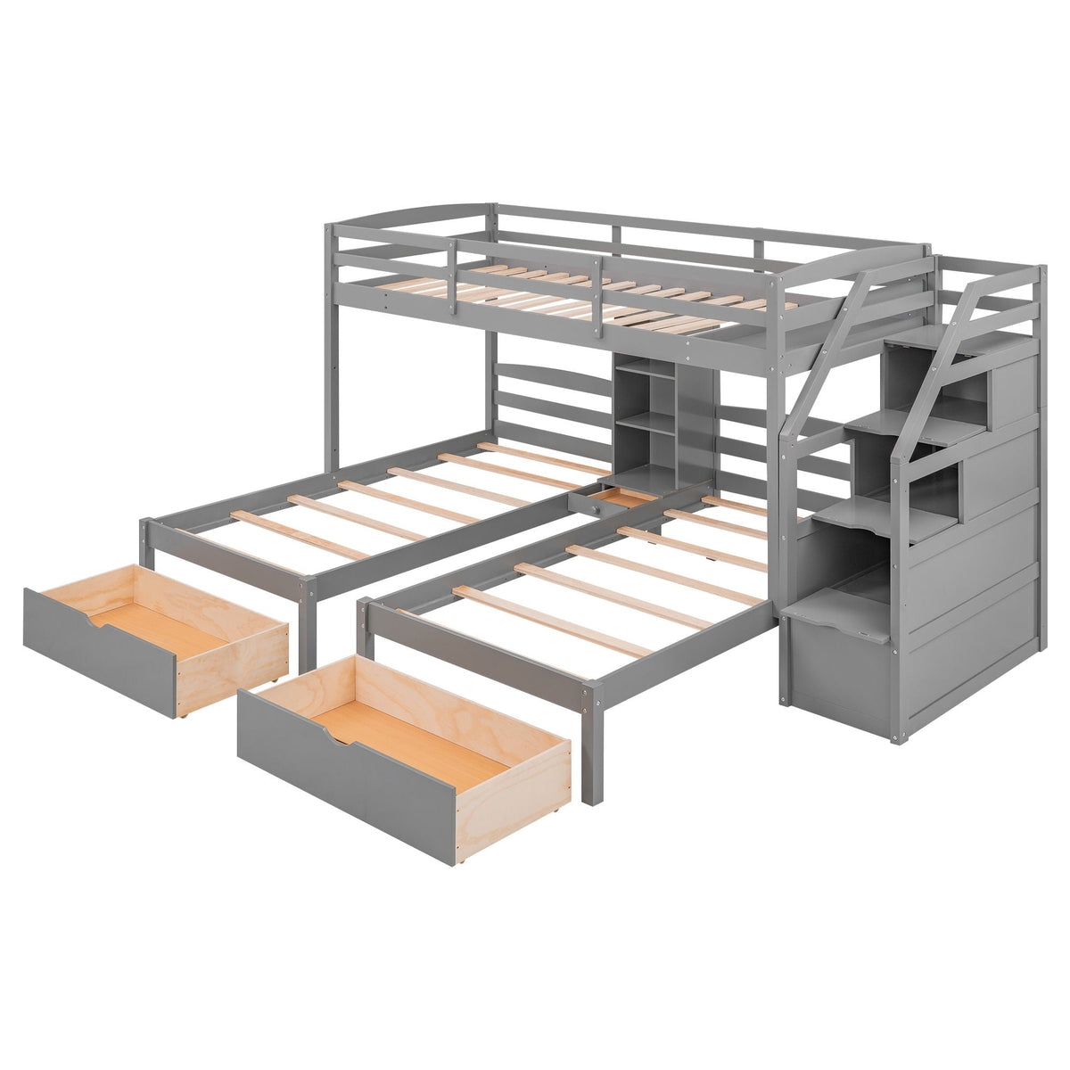 Twin over twin bunk bed in gray metal with drawers and staircase storage by HouseOfZazla on Tampa Home & Garden Store