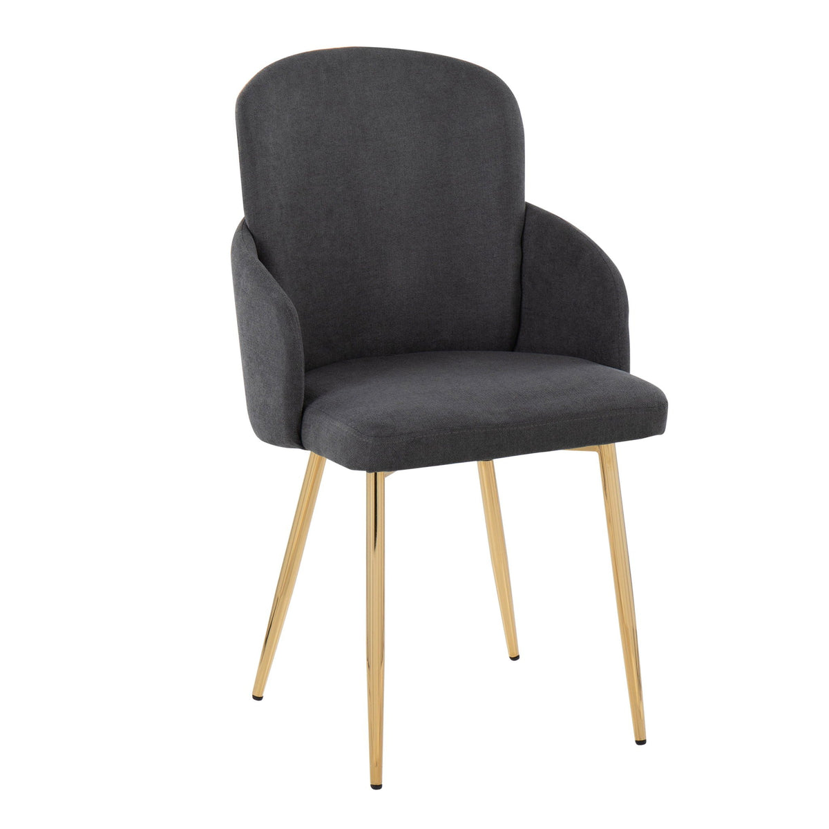 Dahlia contemporary dining chair by HouseOfZazla with gold metal legs and dark gray upholstery on Tampa Home & Garden Store