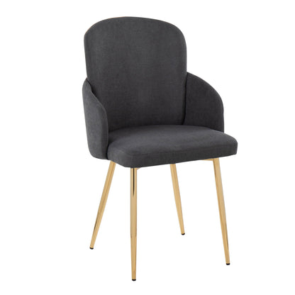 Dahlia contemporary dining chair by HouseOfZazla with gold metal legs and dark gray upholstery on Tampa Home & Garden Store