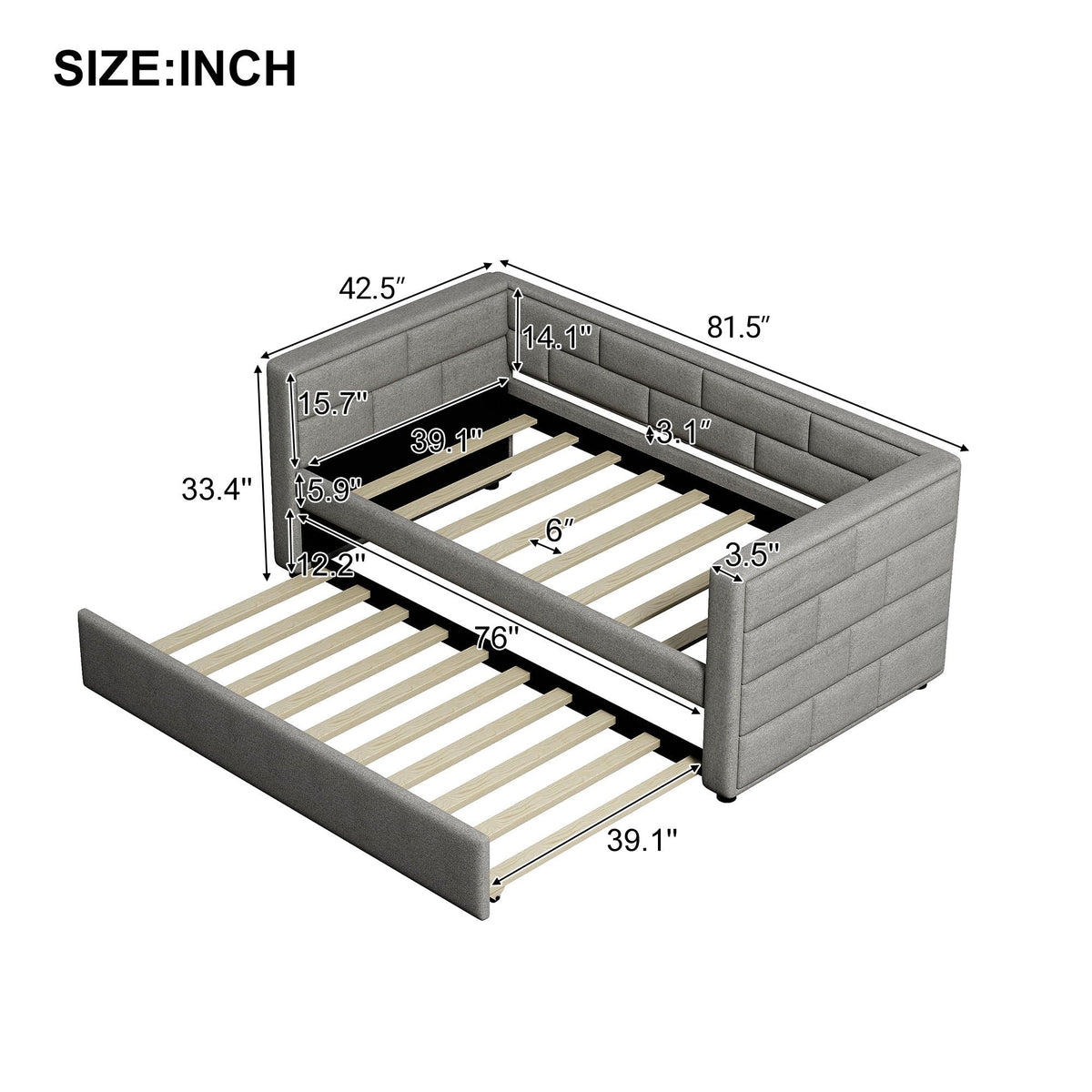 Upholstered twin size daybed with trundle in gray by HouseOfZazla on Tampa Home & Garden Store