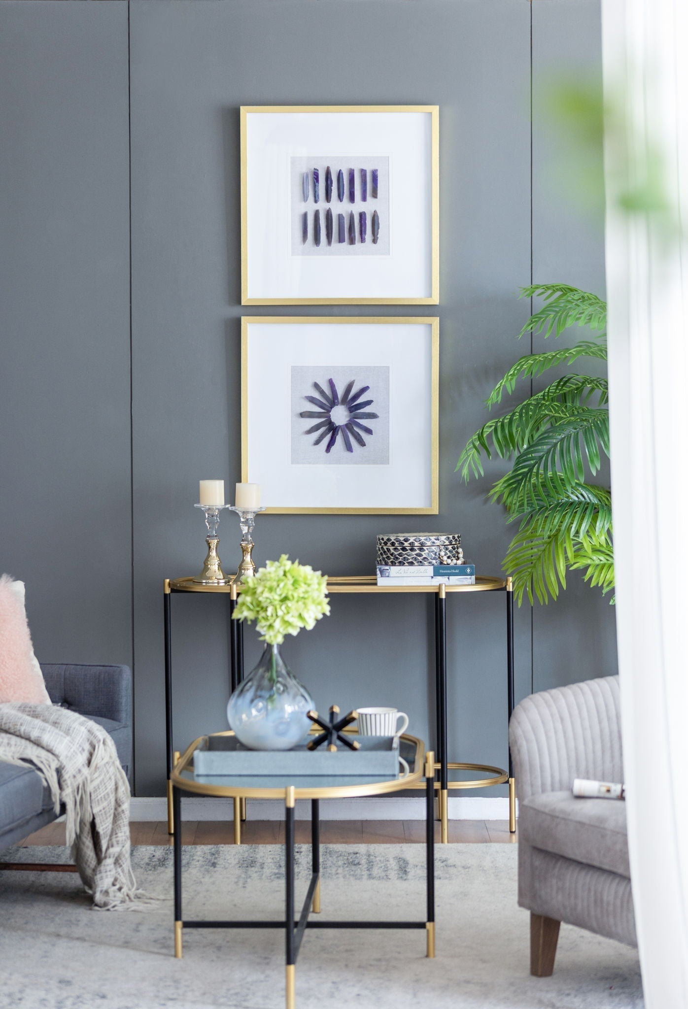 Grace Purple Agate Shadow Boxes Wall Art 2pc by HouseOfZazla, gold frame on Tampa Home & Garden Store
