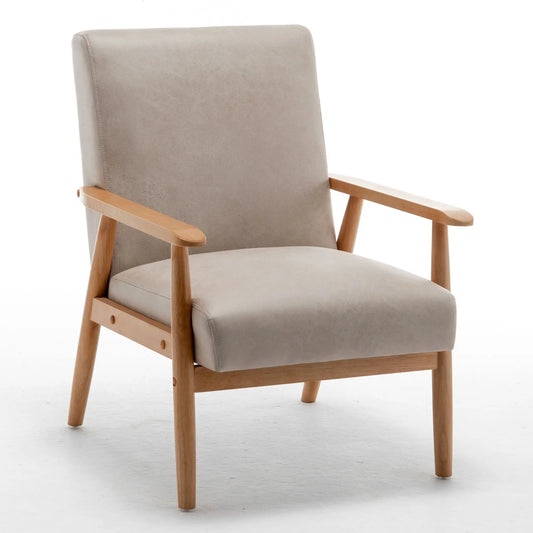Wide Mid-Century Modern Arm Chair taupe fabric with wood arms Unique Piece Furniture on Tampa Home & Garden Store