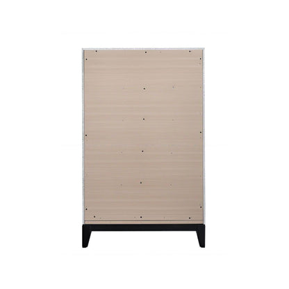 5-drawer dovetail accent chest in gray and white, back view with metal trim and black legs on Tampa Home & Garden Store