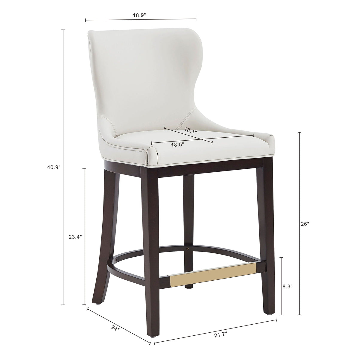 Blair Counter Stool with Backrest white upholstery and dark brown legs HouseOfZazla on Tampa Home & Garden Store