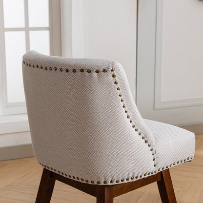 Counter Height Swivel Barstools Set of 2 in beige textured fabric with brass nailhead trim on Tampa Home & Garden Store