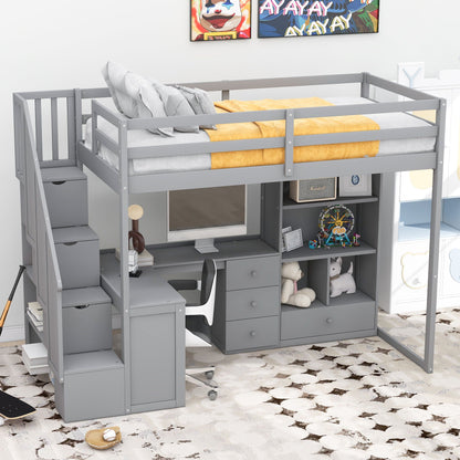 Loft bed with L-shaped desk, drawers, cabinet and storage stairs in gray by HouseOfZazla on Tampa Home & Garden Store