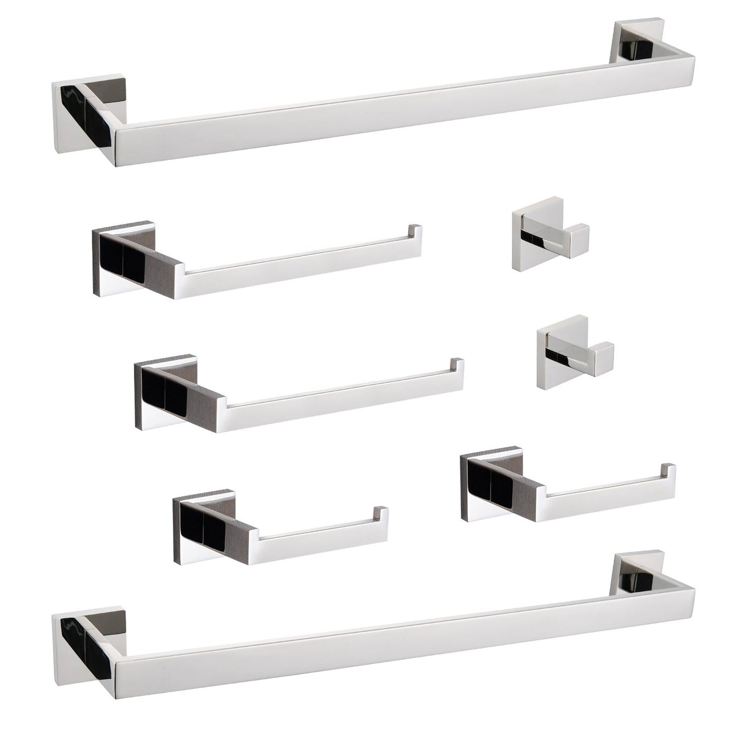 HouseOfZazla 8-piece chrome bathroom hardware set with multiple square-mounted fixtures on Tampa Home & Garden Store