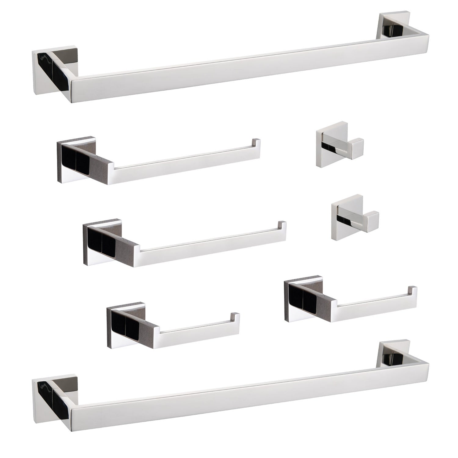 HouseOfZazla 8-piece chrome bathroom hardware set with multiple square-mounted fixtures on Tampa Home & Garden Store