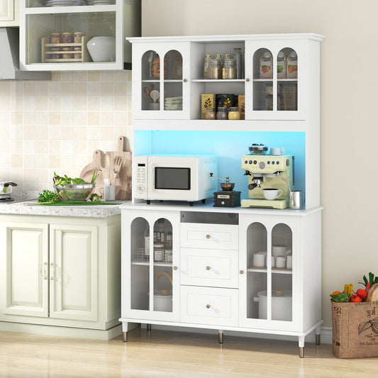 Mueble de despensa de cocina de 73 pulgadas, aparador independiente con luces LED - Blanco