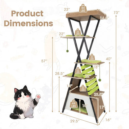 73 Inch Multi Level Cat Tree with Large Condo