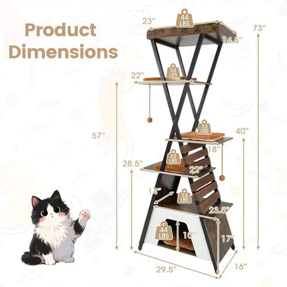 73 Inch Multi Level Cat Tree with Large Condo