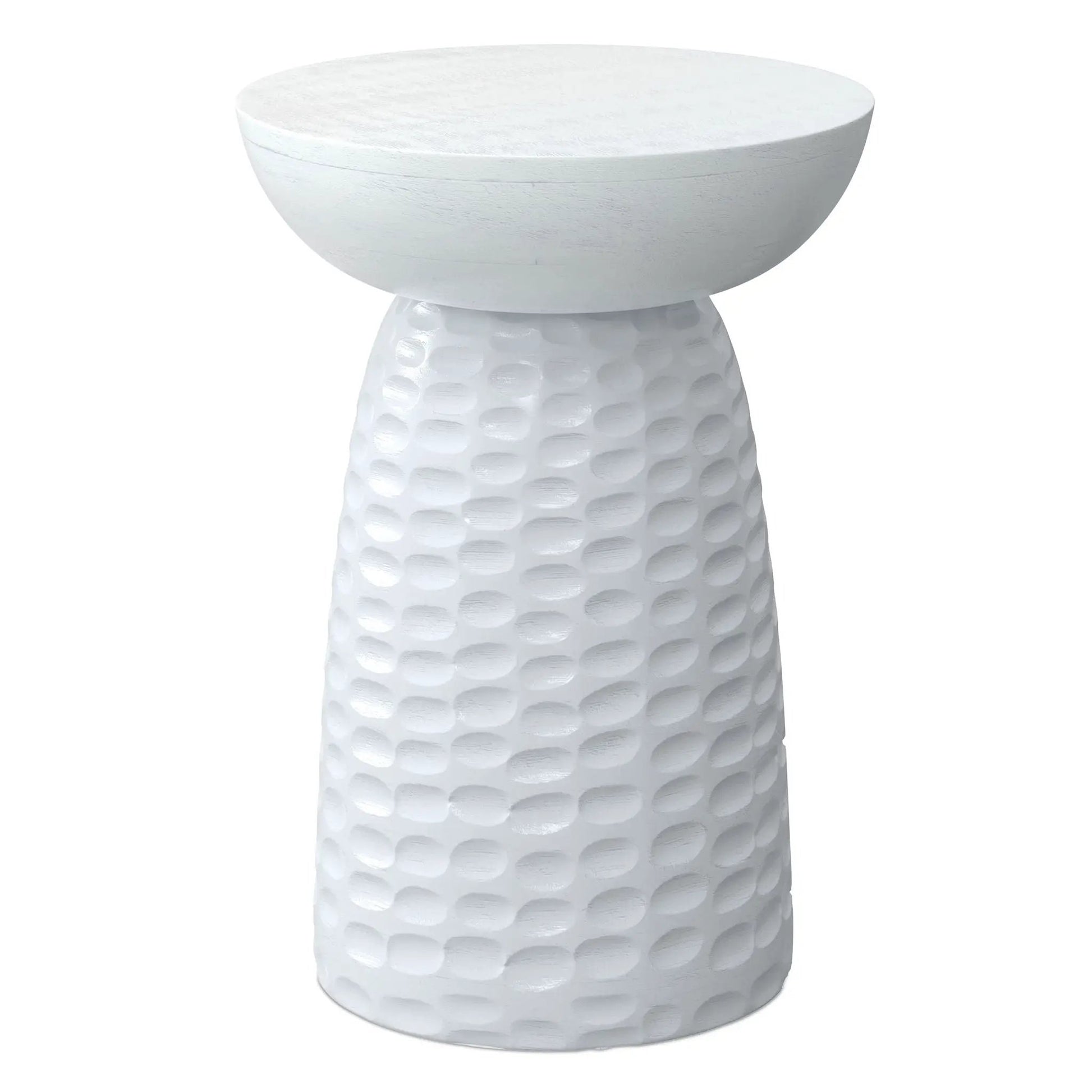 Boyd Handcrafted Accent Table, white round top on a hammered pedestal by Unique Piece Furniture on Tampa Home & Garden Store