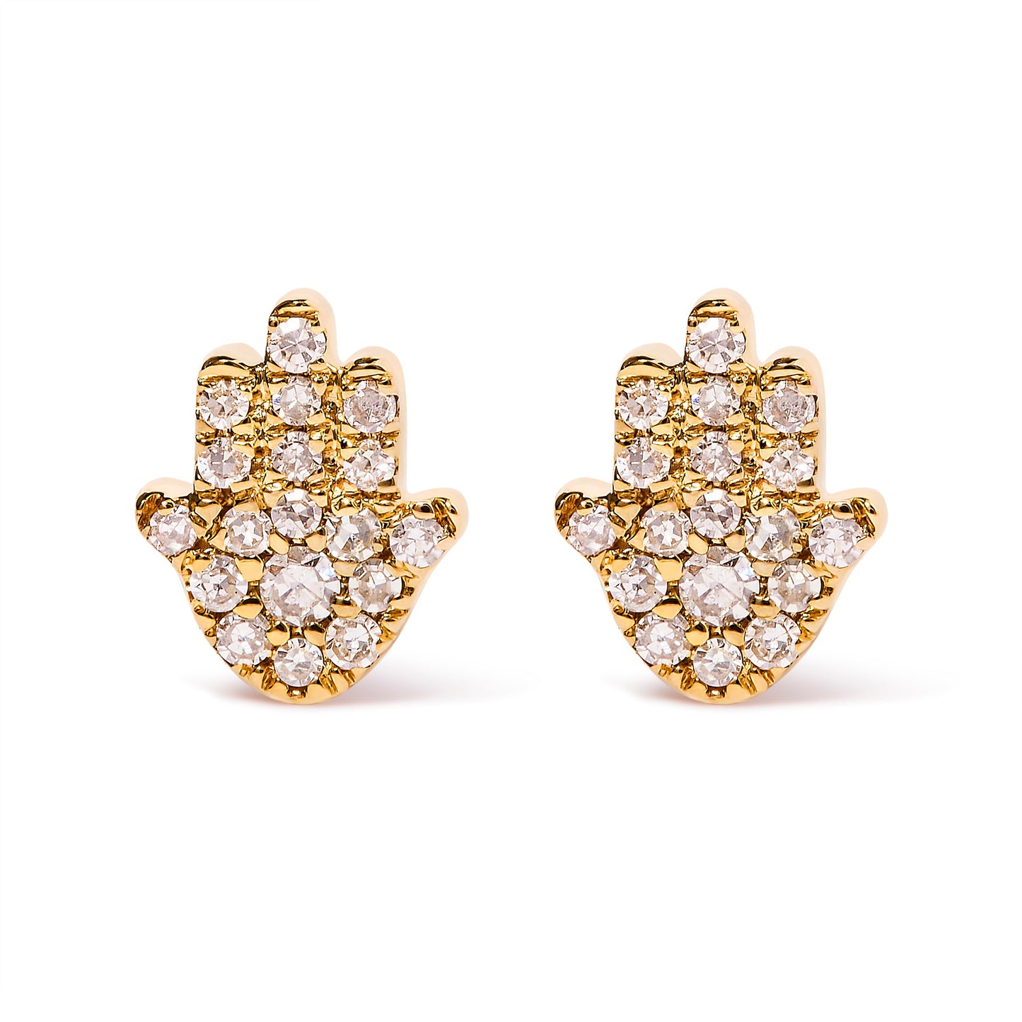 Pair of 10K yellow gold Hamsa stud earrings with pave diamonds, Hamsa palm shape, by Bids.com on Tampa Home & Garden Store
