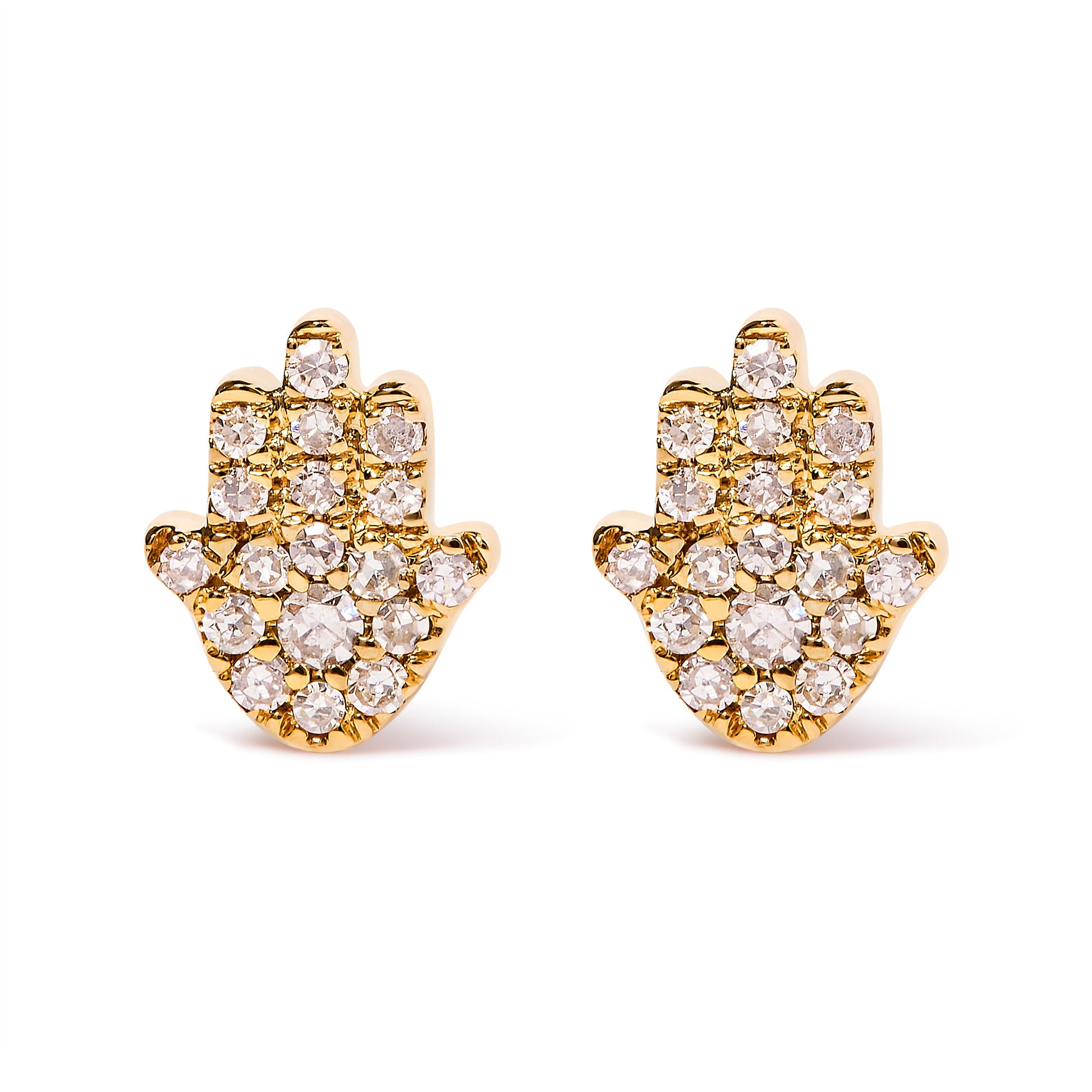 Pair of 10K yellow gold Hamsa stud earrings with pave diamonds, Hamsa palm shape, by Bids.com on Tampa Home & Garden Store