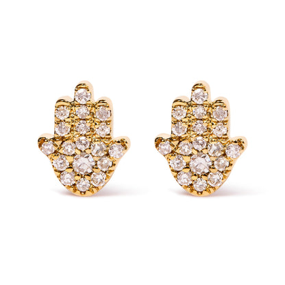 Pair of 10K yellow gold Hamsa stud earrings with pave diamonds, Hamsa palm shape, by Bids.com on Tampa Home & Garden Store